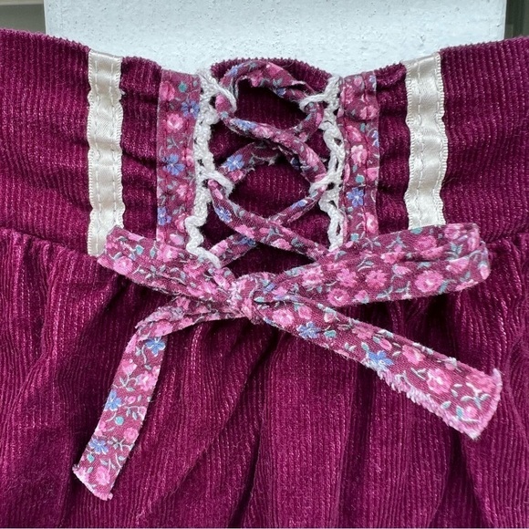 VTG Prairie Skirt Gunne Sax Style Corduroy Calico Ditzy Floral Lace 6X USA 70s - Picture 6 of 13